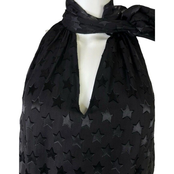 Alice + Olivia Delphine Black Star Burnout Print Silk Bow Tie Blouse Size Medium - Picture 5 of 11